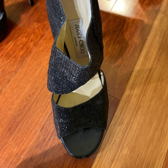 Jimmy Choo Black Glitter Private Platform Sandals Celebrity Designer Size 9 - Picture 4 of 5